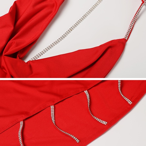 Red draped neck dress with side split - Picture 5 of 6
